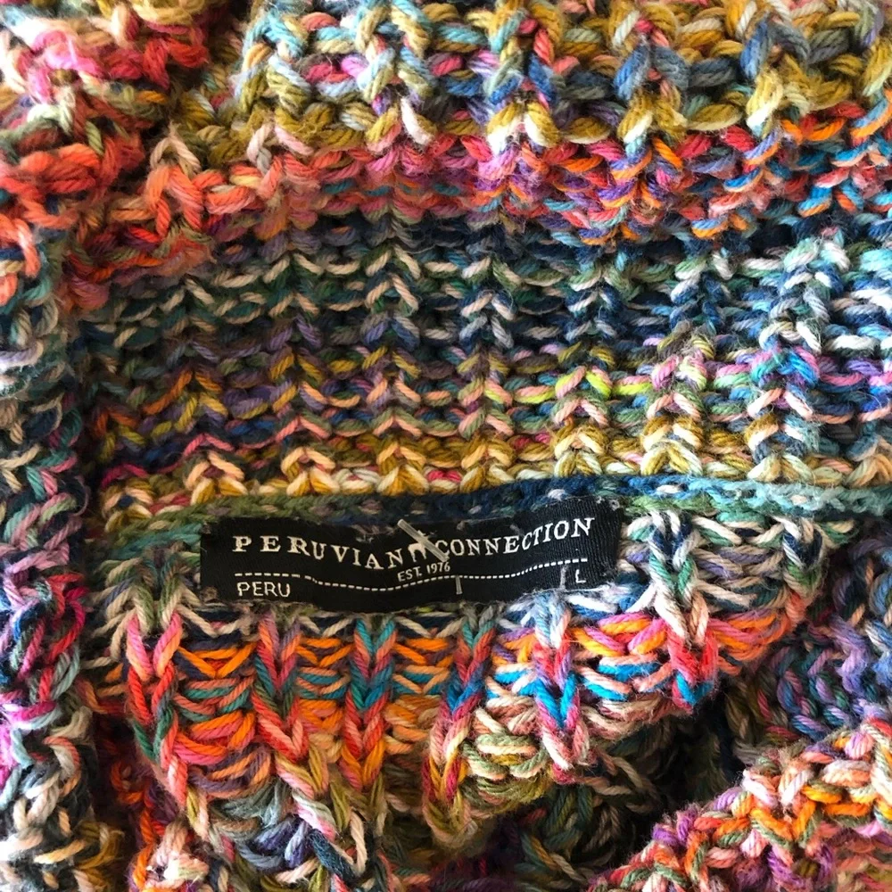 Peruvian Connection Grasse T-neck Turtleneck Sweater Multicolor Woven large Knit - Picture 2 of 4